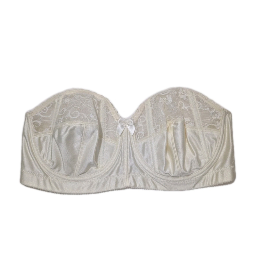 Vintage Delicates Strapless Corset Bra 38D Women Shiny Satin Sheer Lace jcpenney